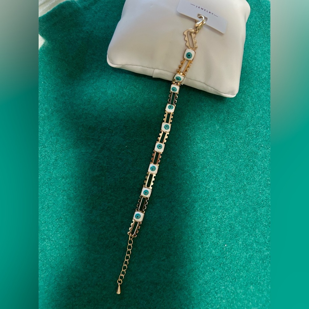 Copper - Plated Gold and Green Evil Eye Bracelet